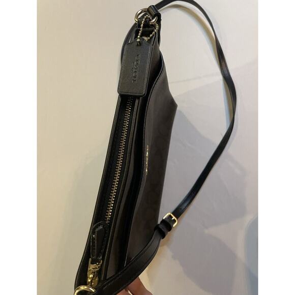 Coach Signature Crossbody Purse Zip File Brown Black Designer Bag Medium - Picture 5 of 10